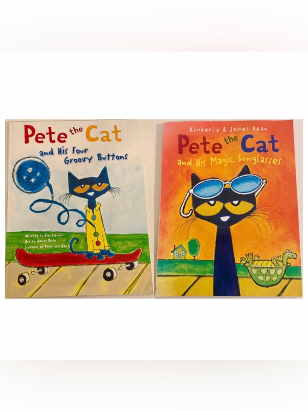 Pete the Cat Book Bundle 2 Softcover Books Groovy Buttons Magic Sunglasses Lot